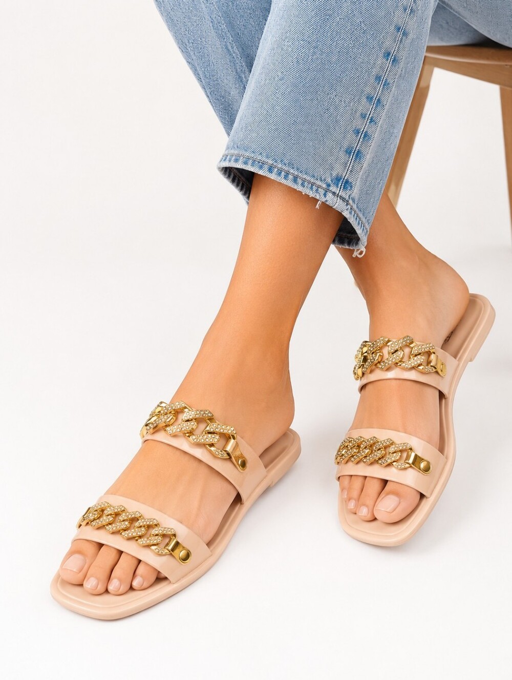 H2K Blush Gold-Chain Slide Sandals - Women